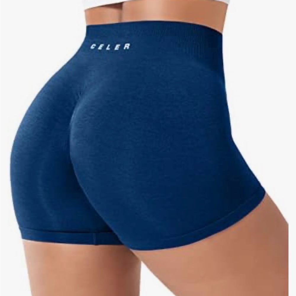 Navy Celer High-Rise Ruched Bike Shorts